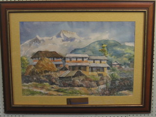 A  watercolour  drawing  "Nepal Mountain  Village"  signed  and dated 14" x 21"