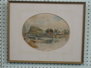 An 18th/19th Century watercolour drawing "River Ferry" 8" oval