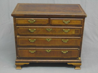 A handsome Georgian mahogany chest with chequer inlay and crossbanded top, fitted 2 short and 3 long drawers, raised on ogee bracket feet 33"