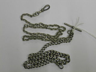 A silver curb link watch chain 22" and 1 other 15"