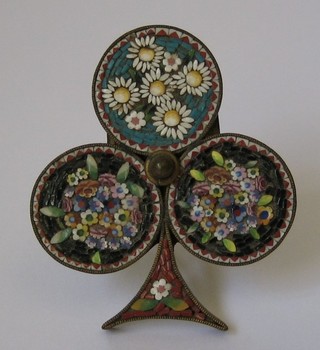 A micro mosaic place card holder in the form of a clover