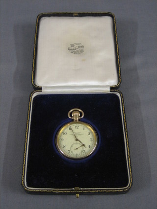 A  gold plated open faced half hunter pocket watch by Kendall & Dent, the reverse inscribed presented to Dt. Inspector Charles E Garrett (Darkie) from his colleagues and friends at the Fingerprint Bureau New Scotland Yard 1938, cased