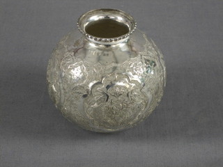 A circular Eastern silver vase of globular form 3"