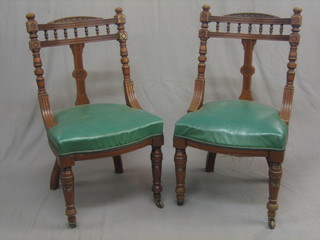 A set of 6 Victorian carved walnut rail back dining chairs with bobbin turned decoration