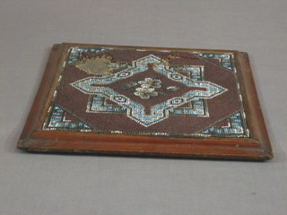 A Victorian square teapot stand with bead work border 12"
