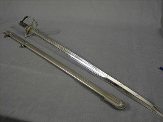 A George V Royal Artillery Officer's sword  by Hawkes & Co, 1 Saville Row, complete with scabbard, together with an associated field service scabbard