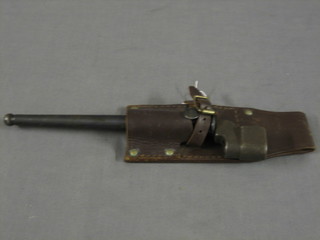 A pig stick bayonet with metal scabbard and leather frog