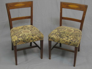 A set of 8 Georgian inlaid mahogany bar back dining chairs, with mid rails and upholstered seats