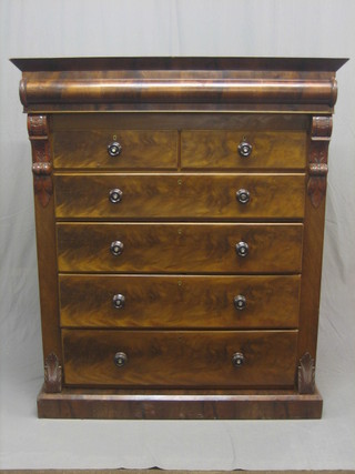 A Victorian mahogany Cumberland chest with moulded cornice, fitted 2 short drawers above 4 long drawers, raised on a platform base, 51"