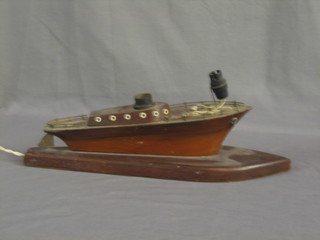 A wooden Art Deco table lamp in the form of a yacht 16"