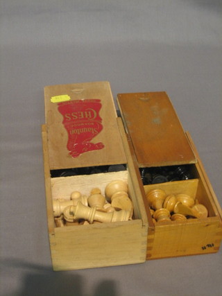 A wooden Stauton chess set and 1 other 
