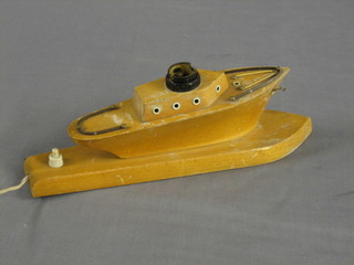 An Art Deco wooden table lamp in the form of a yacht 12"