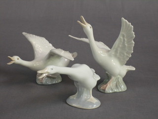 3 various Lladro figures of Geese 5"