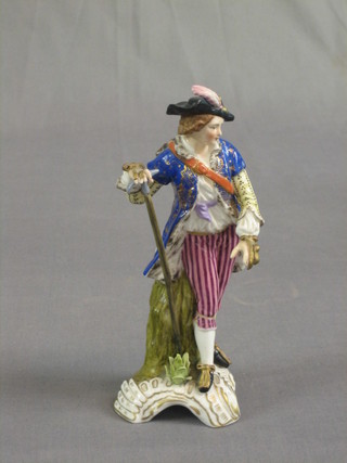 An 18th/19th Century Continental porcelain figure of a standing gentleman, the base with crowned B mark, 7" (f and r)