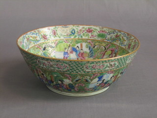 A 19th Century Canton Famille Rose porcelain bowl, decorated court figures (chip to body) 10"