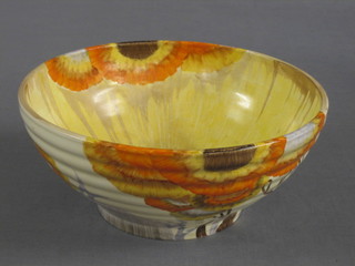 A Clarice Cliff Rhodanthe pattern circular bowl, the based marked 633, 9"