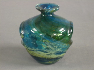 A Murano blue glass globular shaped vase 5"