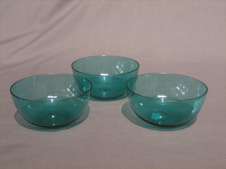 3 19th Century green glass finger bowls