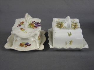 A 19th Century Carltonware rectangular cheese dish and cover  decorated daisies together with 1 other decorated blackberries