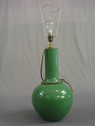 A Celadon vase converted for use as a table lamp 17 1/2"