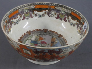 A 19th Century Oriental style circular pottery bowl decorated figures 10"