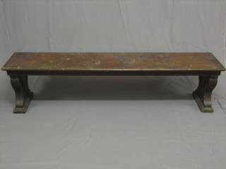 A Victorian rectangular oak hall bench 73"