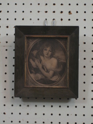 A Bartolozzi style monochrome print of a girl 4" oval