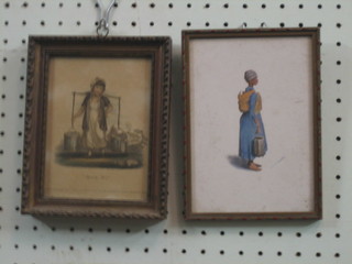 After Le Twaits, a 19th Century coloured print of a native lady 7" x 5" together with an 18th Century coloured print 6" x 4"