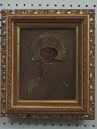 A Russian Icon on wooden panel "Standing Figure with Bible" 7" x 5"