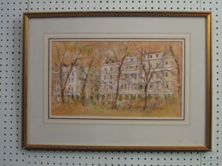 R A Clomely, watercolour drawing "Eaton Square 1983", the reverse with Addison-Rose Gallery label 9" x 15"