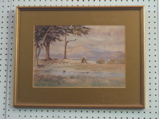 Elliott Henry Marten watercolour drawing "Moorland Scene with Trees" 9" x 12"