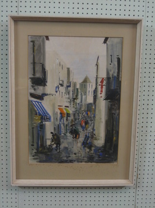 Diaz, Continental impressionist Street Scene with figures 20" x 15"