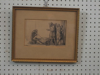 A 1920's pencil drawing "Theatrical Scene" monogrammed BOB 5" x 7"