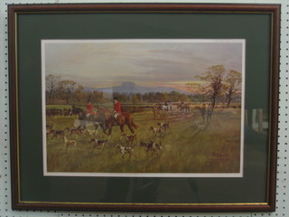 After John King, a coloured print "Crawley & Horsham Fox Hounds at Wiston?" 13" x 20"