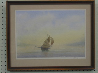 G Mayhew, coloured print "Sailing Boat" 10" x 13"