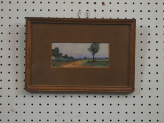 An 18th/19th Century watercolour drawing "Rural Scene with Figure Walking Along a Track" monogrammed BG? 2" x 5"