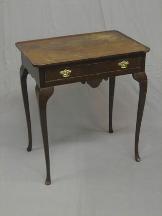 A 19th Century rectangular mahogany side table fitted a drawer and raised on cabriole supports, the sides fitted 2 cup slides 26"