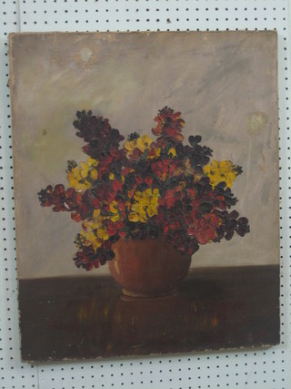 Oil on canvas, still life study "Vase of Flowers" 24" x 20" (some paint loss and unframed)