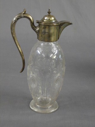 An Edwardian cut glass claret jug with silver collar, Sheffield 1903
