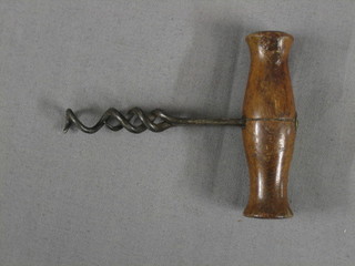 A 19th Century wooden and metal corkscrew with 3" double worm