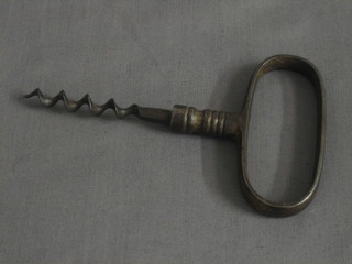 A 19th Century steel corkscrew with oval handle 5"