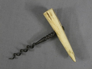 A steel corkscrew with stag horn handle 4"
