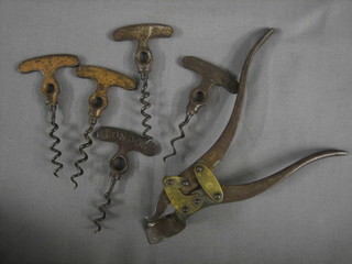 A Lund Leaver patent corkscrew together with 5 spare worms
