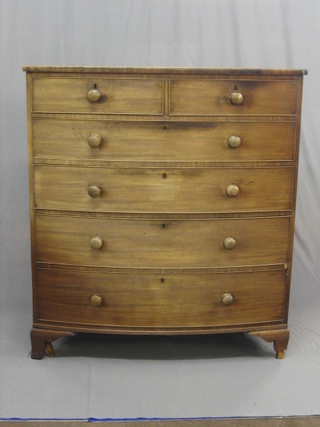A 19th Century mahogany bow front chest of 2 short and 4 long drawers, raised on bracket feet with tore handles 46"