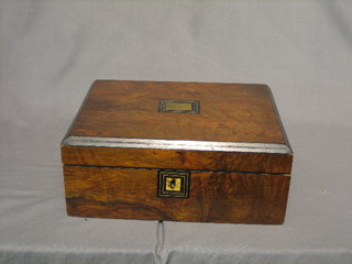 A Victorian walnut trinket box with hinged lid, 12"