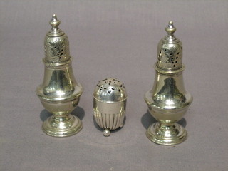 An oval shaped salt with demi-reeded decoration, raised on bun feet and 2 other Georgian style salts (3)