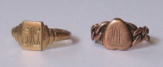 A 9ct gold signet ring (cut) and 1 other