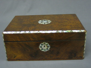 A Victorian figured walnut writing slope with mother of pearl decoration 13"