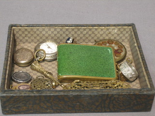A gilt metal match slip, a gilt metal watch key and other curios etc
