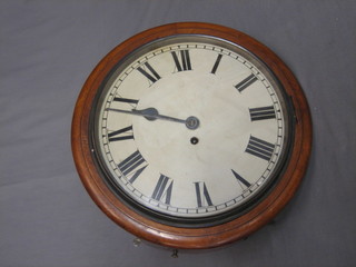 A fusee wall clock with 12" painted dial with Roman numerals contained in a mahogany case
